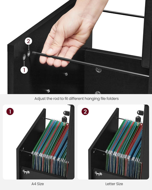 Two Drawer File Cabinet For Home Office A4 Size Black Honey Finish