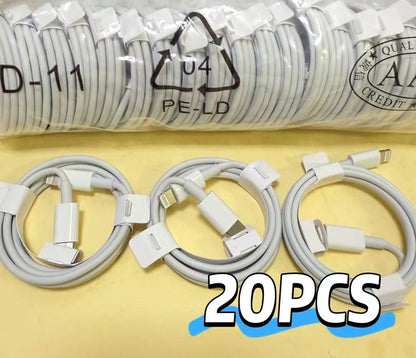20pcs USB-C to Lightning Cable, PVC Round Matte Fast Charging Cord, 10-20W Power, Data Sync, with Electronic Components for iPhone 14/ 13/ 12/ 11 Pro Max/ Xr/ Xs/ 8/ 7/ 6 Plus