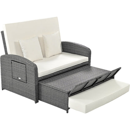 Outdoor Chaise Lounge Rattan White with Adjustable Design for Patio,