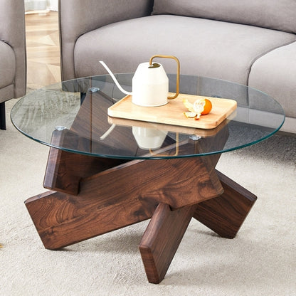Modern Round Glass Coffee Table – 33.4" Tempered Glass Top with MDF