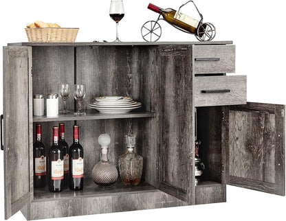 Gray Entryway Sideboard Cabinet With Drawers And Shelves