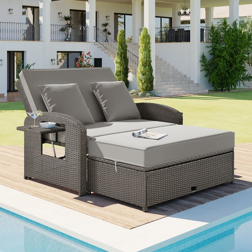 Outdoor Chaise Lounge Rattan White with Adjustable Design for Patio,