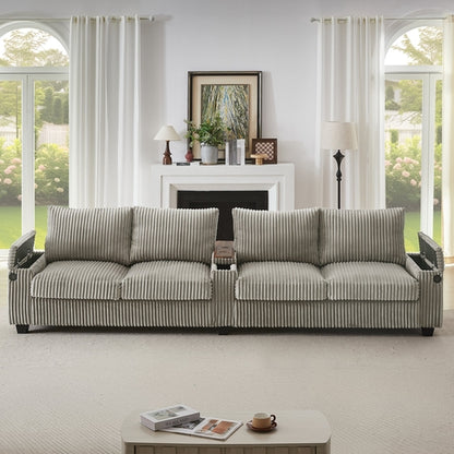 Modern 4-Seater Corduroy Sofa Couch with USB Ports, Hidden Storage and