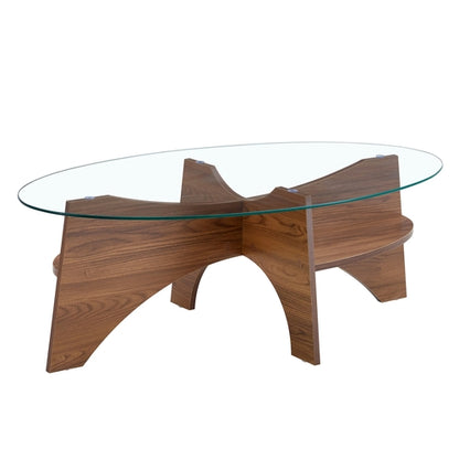 Oval Glass Coffee Table – 41.3" Modern Tempered Glass Table,