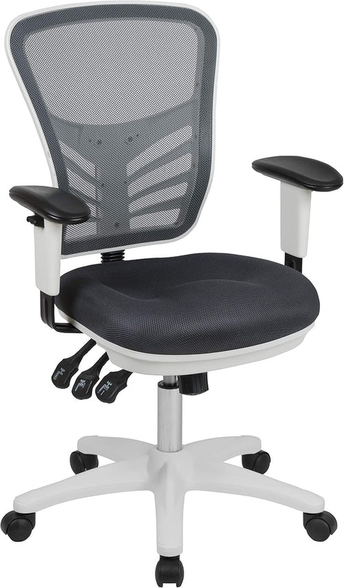 Nicholas Gray And White Mesh Mid Back Swivel Office Chair With