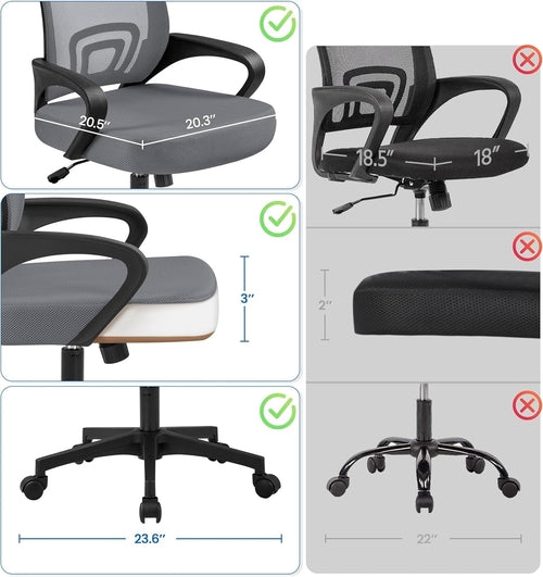 Dark Grey Ergonomic Mesh Office Chair With Lumbar Support Mid Back