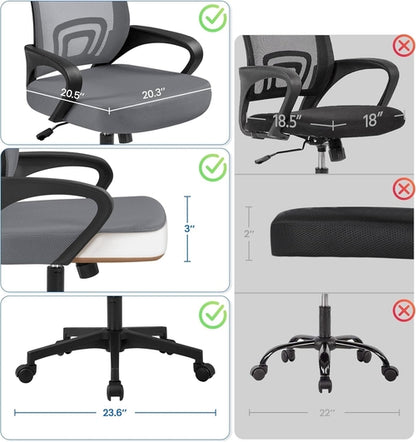 Dark Grey Ergonomic Mesh Office Chair With Lumbar Support Mid Back