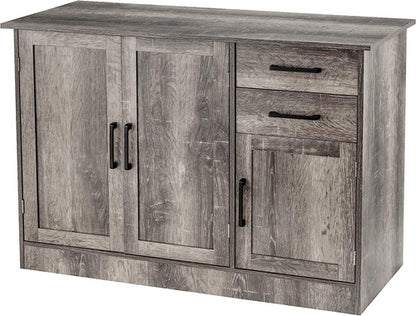 Gray Entryway Sideboard Cabinet With Drawers And Shelves