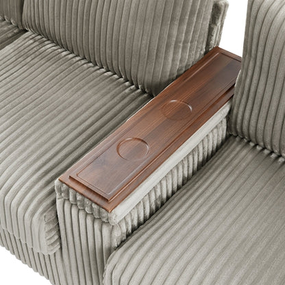 Modern 4-Seater Corduroy Sofa Couch with USB Ports, Hidden Storage and