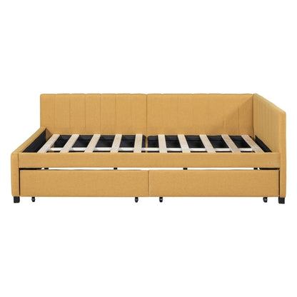 Upholstered Daybed with 2 Storage Drawers Sofa Bed Frame, Linen Fabric