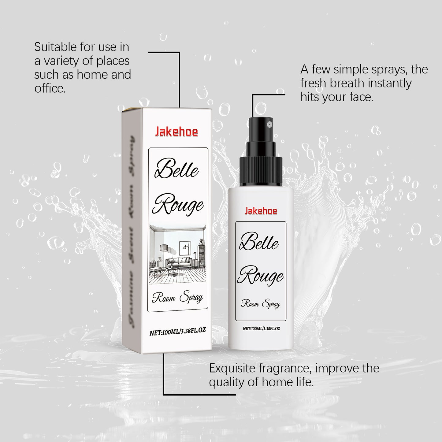 Jakehoe Jasmine Fragrance Indoor Spray, Indoor Living Room Bathroom Lasting Fragrance Purifying Air Spray