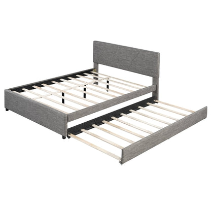 Queen Size Upholstered Platform Bed with Brick Pattern Headboard and