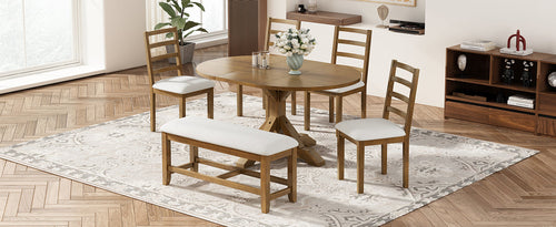 Farmhouse 6-Piece 60inch Extendable Pedestal Dining Table Set with