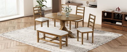 Farmhouse 6-Piece 60inch Extendable Pedestal Dining Table Set with