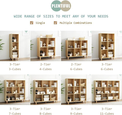 Open Cube Low Bookcase 3 Tier Freestanding Oak Finish