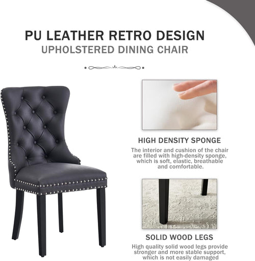 Leather Dining Chairs Set Of 4 Wingback Upholstered With Nailhead Trim