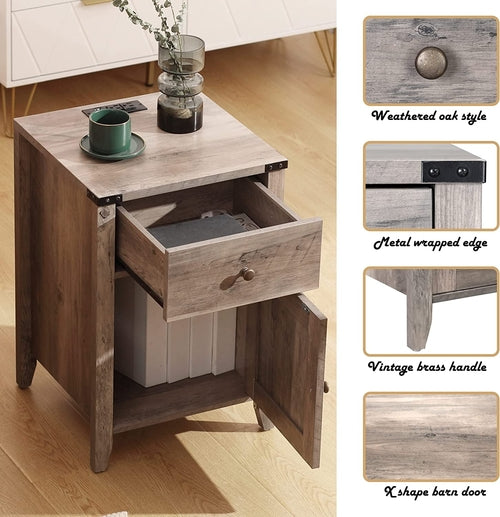 Barnwood Rustic Nightstand With X Shaped Barn Doors Grey