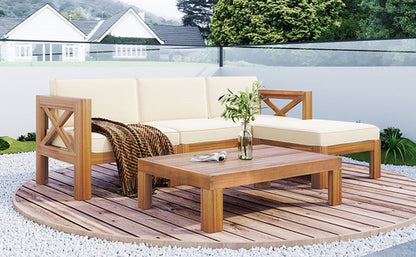 Outdoor Backyard Patio Wood 5-Piece Sectional Sofa Seating Group Set