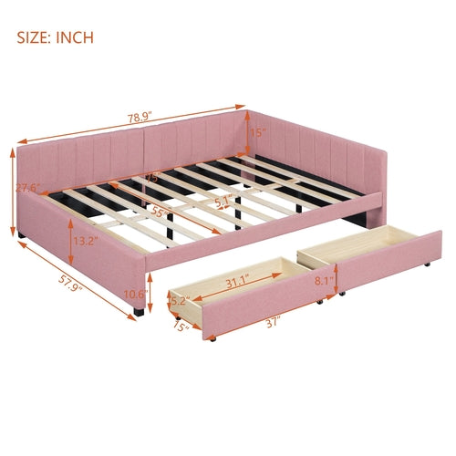 Upholstered Daybed with 2 Storage Drawers Sofa Bed Frame, Linen Fabric