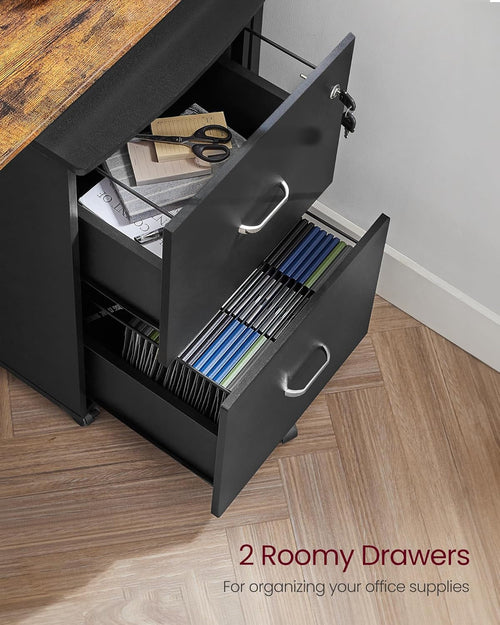 Two Drawer File Cabinet For Home Office A4 Size Black Honey Finish