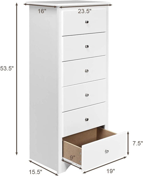 White Wooden 6 Drawer Dresser Chest For Bedroom Storage