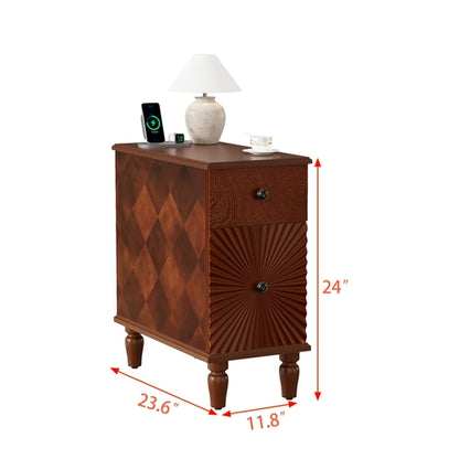 2 Drawer Modern Sofa Side Table, Narrow Side Table, Slim Nightstand