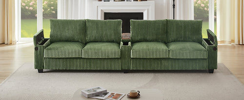 Modern 4-Seater Corduroy Sofa Couch with USB Ports, Hidden Storage and