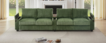 Modern 4-Seater Corduroy Sofa Couch with USB Ports, Hidden Storage and