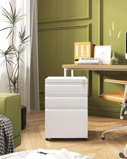 White Rolling File Cabinet With Lock Office Storage