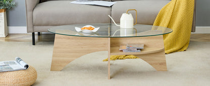 Oval Glass Coffee Table – 41.3" Modern Tempered Glass Table,