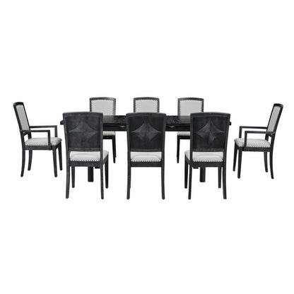 Rustic Extendable Dining Table Set with Removable Leaf, 6 Upholstered