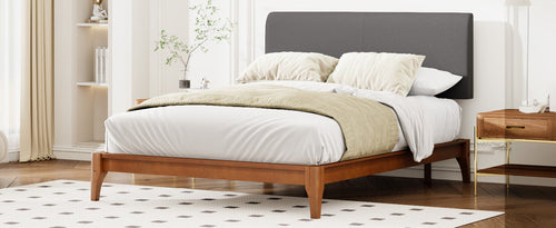 Full Size Solid Dry Bamboo Wood 12 Inch Platform Bed, with Gray Curved