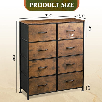 8 Drawer Fabric Storage Tower Rustic Brown For Bedroom