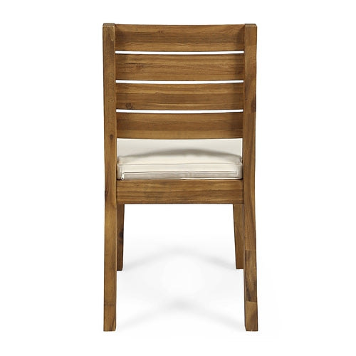 Outdoor Acacia Wood 7 Piece Dining Set with Cushions, Sandblasted