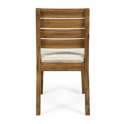 Outdoor Acacia Wood 7 Piece Dining Set with Cushions, Sandblasted
