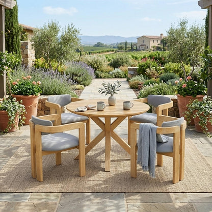 5-Piece Outdoor Acacia Wood Round Dining Set, Solid Wood Patio Table