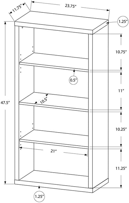 Adjustable 3 Shelf Bookcase 48H Brown Laminate Finish