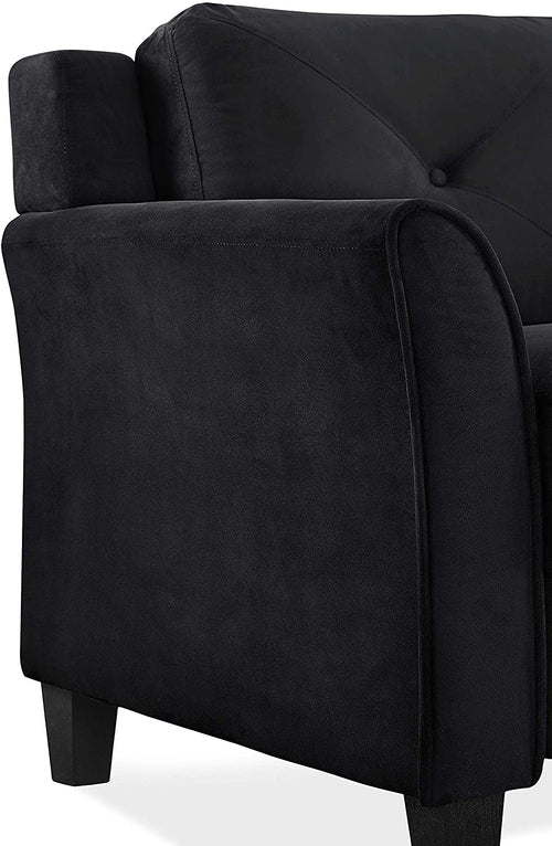 Grayson Sofa Black Button Tufted Rolled Arm Living Room