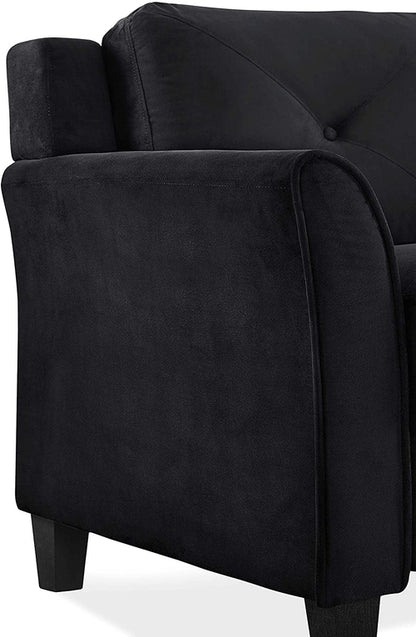 Grayson Sofa Black Button Tufted Rolled Arm Living Room
