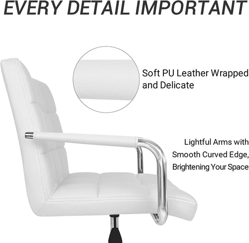 White Mid Back Office Task Chair With Adjustable Height And 360 Degree