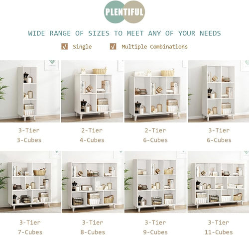 Open Cube Low Bookcase 3 Tier Freestanding White Bookshelf