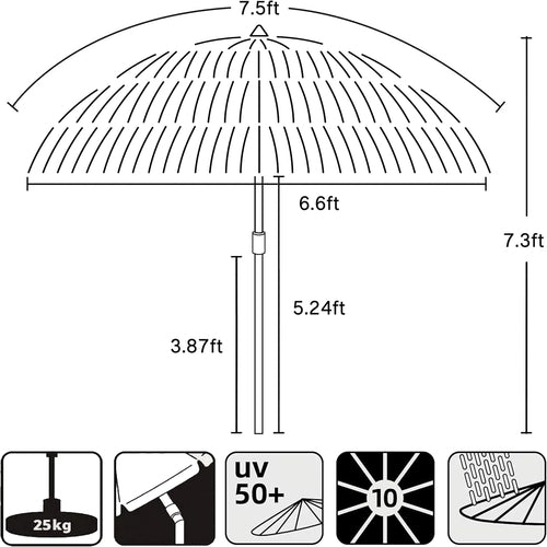7.5ft Tiki Umbrella Thatched Cover For Beach Patio
