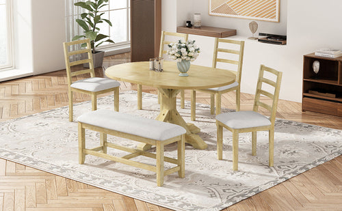 Farmhouse 6-Piece 60inch Extendable Pedestal Dining Table Set with