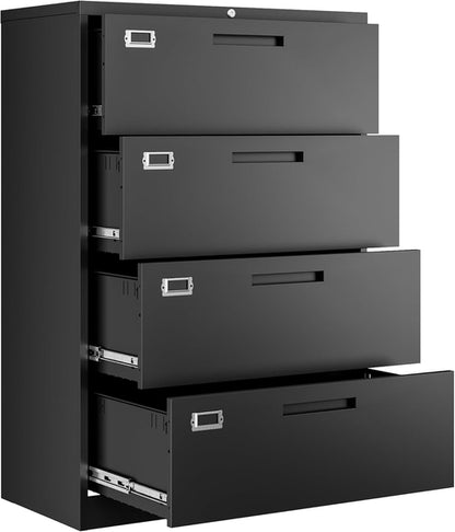 4 Drawer Metal Lateral File Cabinet With Lock For Office