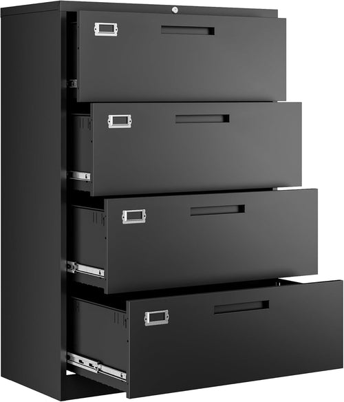4 Drawer Metal Lateral File Cabinet With Lock For Office