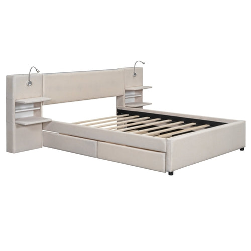 Platform Bed Multiple Color Options Linen with Storage and Drawer