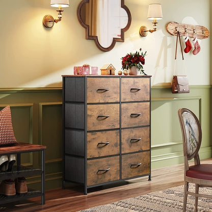 8 Drawer Fabric Storage Tower Rustic Brown For Bedroom