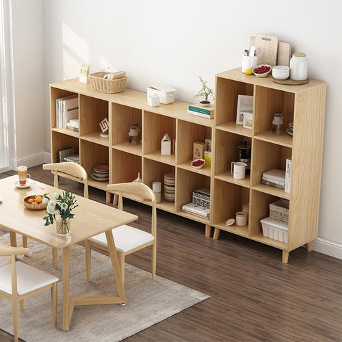 Open Cube Low Bookcase 3 Tier Freestanding Oak Finish
