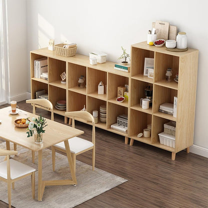 Open Cube Low Bookcase 3 Tier Freestanding Oak Finish
