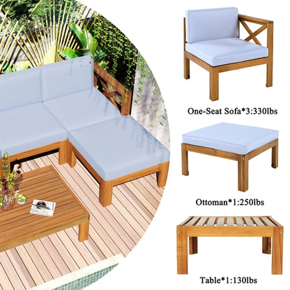 Outdoor Backyard Patio Wood 5-Piece Sectional Sofa Seating Group Set